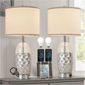 Modern Glass Table Lamps, 3-Way Dimmable Touch Control Bedroom Lamps for Nightstands，Bedside Lamps Set of 2 with USB A+C Ports,Living Room，Home，Office with Linen Shade (Bulbs Included)