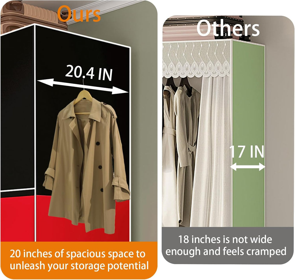 Large Portable Closets for Hanging Clothes | Heavy Duty Clothes Rack with Cover Foldable | Max Load 1000LBS Portable Wardrobe | Portable Closet, Double Rods Bedroom (Black-magnetic door, 49.2')