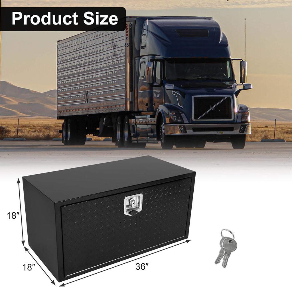 confote Black Steel Underbody Truck Tool Box with Aluminum Door,Heavy Duty Tool Box Organizer Chest For Pick Up Truck Bed,T-Handle Lock,Waterproof-36 x 18 x 18 inch