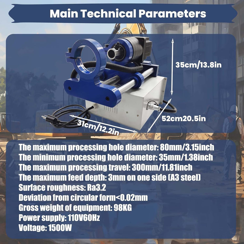 Portable Line Boring Hole Drilling Machine with End Face Repair, 2.16-7.87 Inch Bore Diameter, 5.24ft Bar Rod Control Handle for Excavator Loader Engineering Machinery, 110V, 1500W