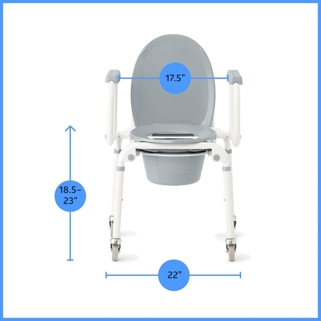 Medline Aluminum Drop-Arm Bathroom Chair Commode with 4 Locking Casters, 300 lbs. Capacity, for Restroom, Elderly, Adults, Bariatric & Wheelchair Transfer to Toilet