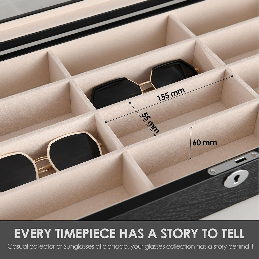 Sunglasess Organizer 12 Slot Wood Glasses Case for Women Men, Eyeglasses Storage Box, Sunglasses Holder Display
