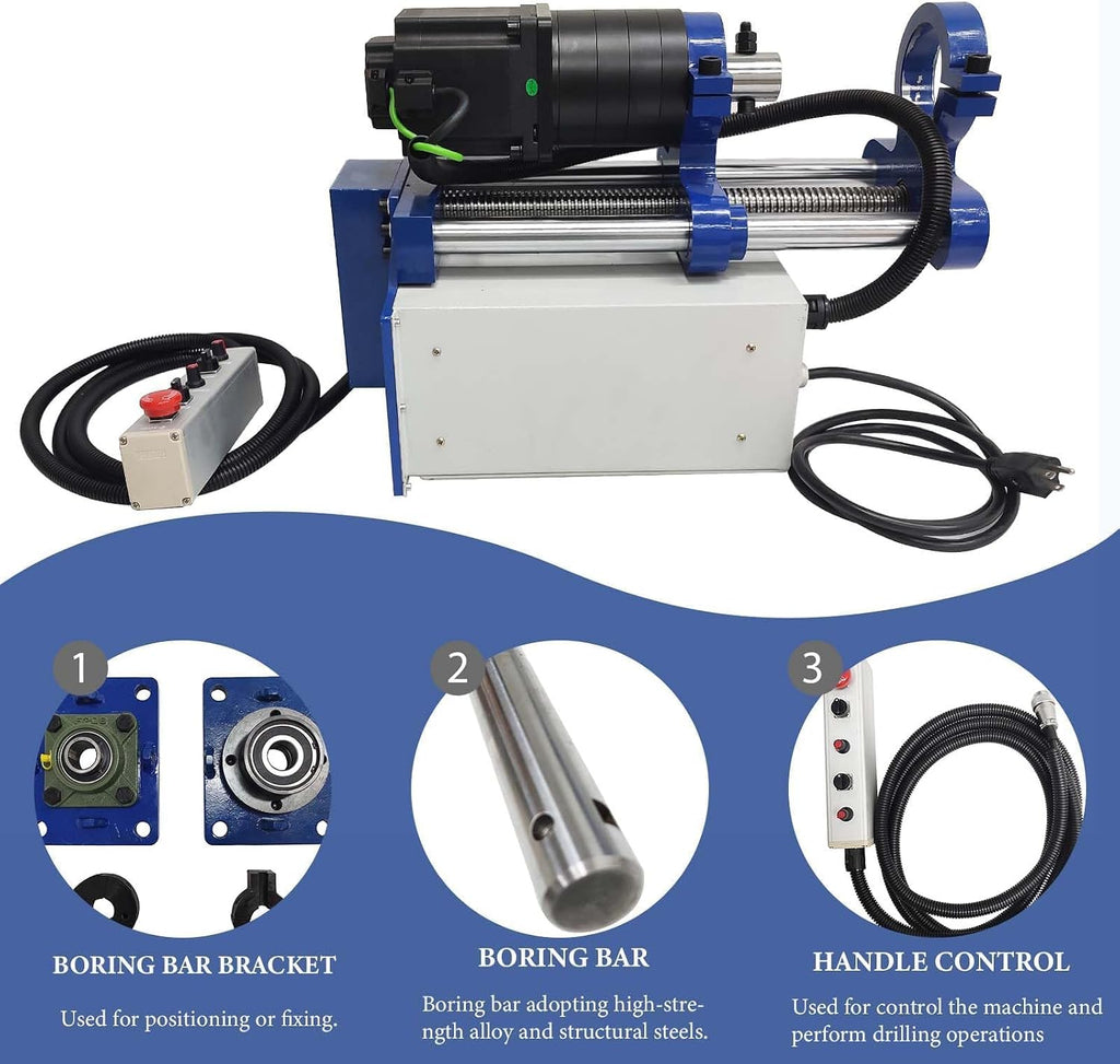 Portable Line Boring Machine with Handle Control, 5.24ft Boring Bar Connecting Rod Hole Drilling Tool Features End Face Repair, 1.38-3.15in Hole Diameter for Excavators Construction Machinery