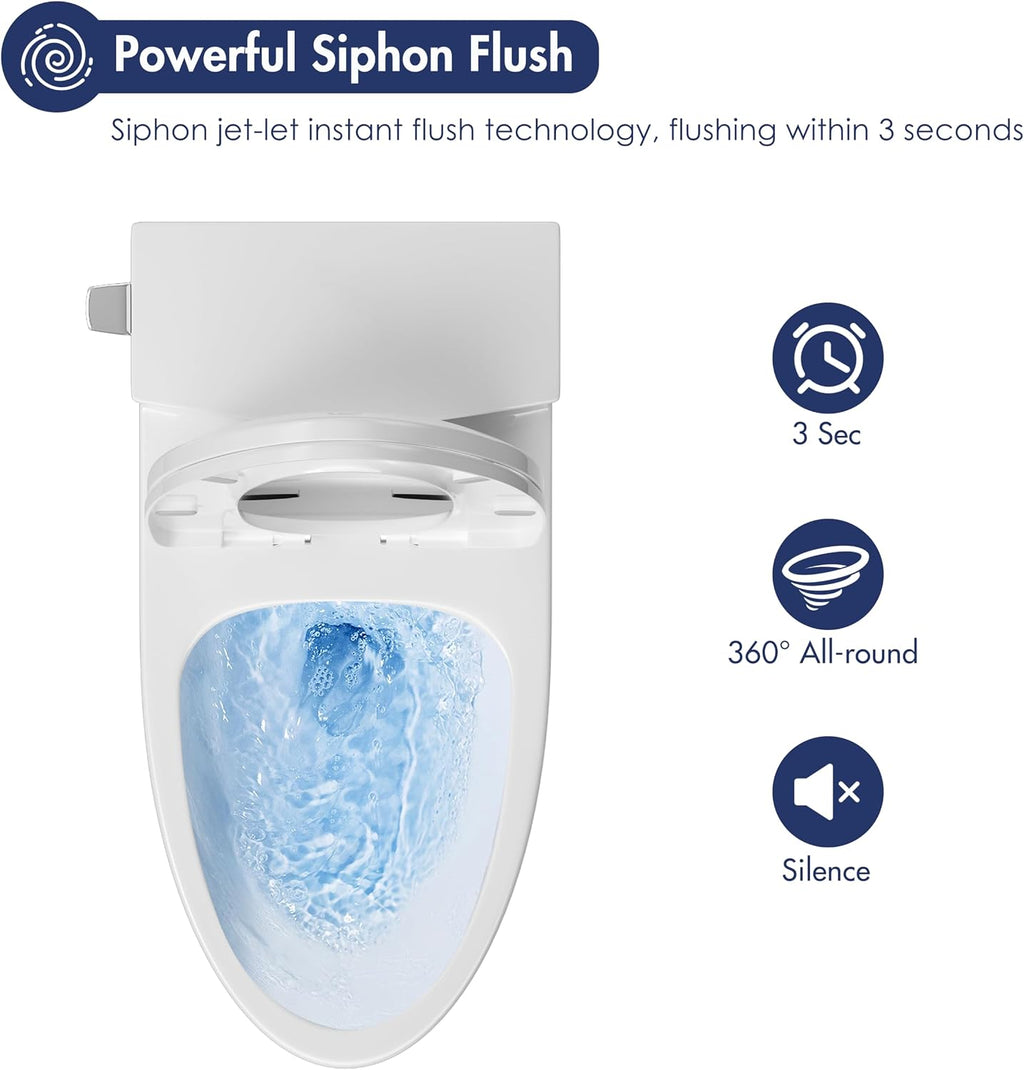 Eridanus One Piece Toilet Elongated With Soft Closing Seat, Comfortable ADA Compliant 17' Chair Height Seat, Powerful & Quiet Left Side Trip Lever Flush (1.28 GPF), 12' Rough-In