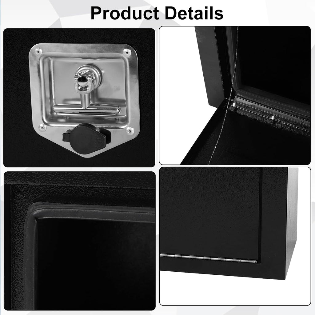 Confote Black Steel Underbody Tool Box with T-Handle Lock, Heavy Duty Truck Storage Organizer - Waterproof, 48'x14'x16' inch