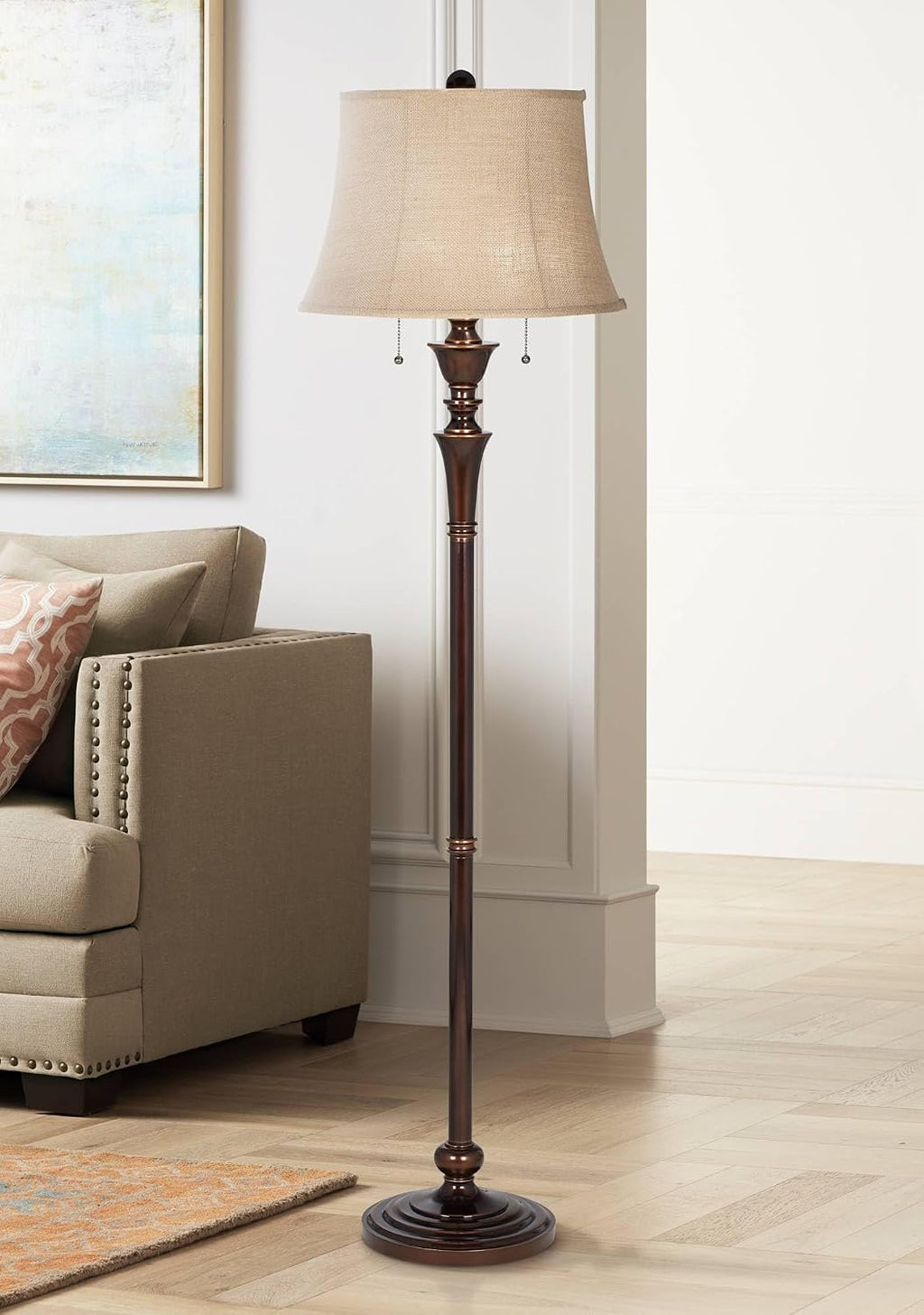 Regency Hill Brooke Traditional 60' Tall Standing Floor Lamps Set of 2 Lights Pull Chain Brown Metal Bronze Finish Living Room Bedroom House Reading Office Home Decor Entryway Dining Indoor Family