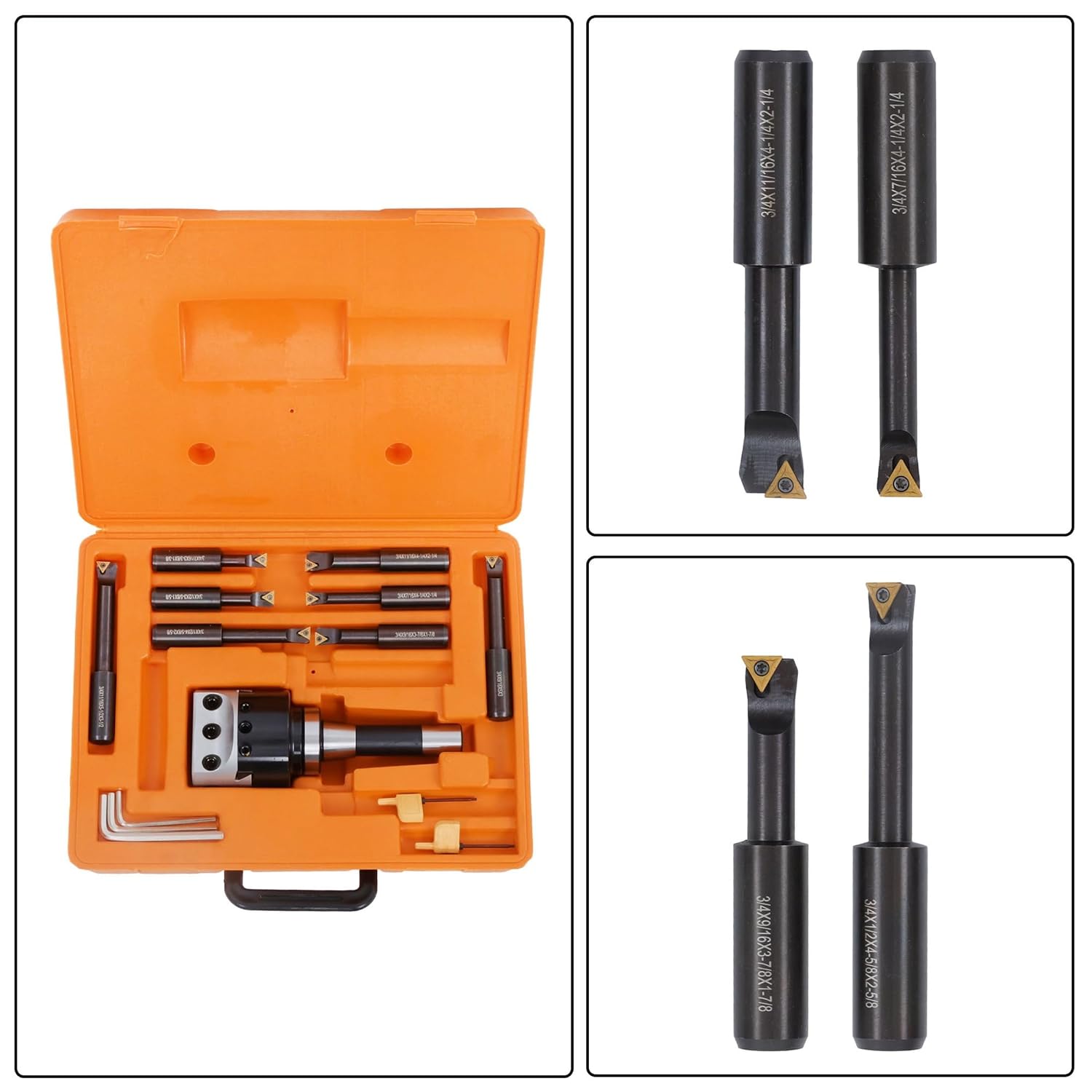 3' Boring Head Set with R8 Shank and 8pcs Carbide Tipped 3/4' Boring Bars 0.001' Accuracy - Double Holder for Milling Machine