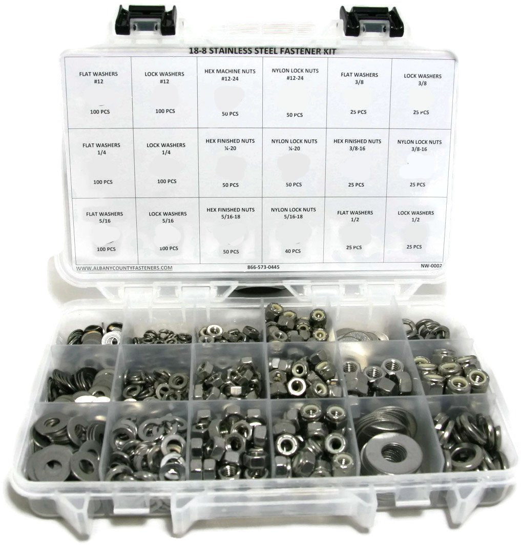 Stainless Steel 1041 Piece Nuts and Washers Fastener Assortment Kit Inch Sizes-