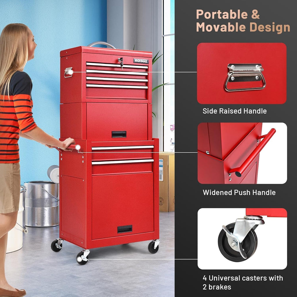 Goplus 6 Drawers Tool Chest, Rolling Metal Tool Box with Universal Wheels, Protective Liner, Detachable Top Toolbox, Auto Lock, 3-in-1 Large Tool Cabinet for Garage Shop Auto Repair