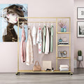 Gold Clothing Racks with Shelf, Boutiques Retail Display Gold Clothes Rack, Multiple Uses Heavy Duty Garment Rack for Hanging Rods for Home and Retail