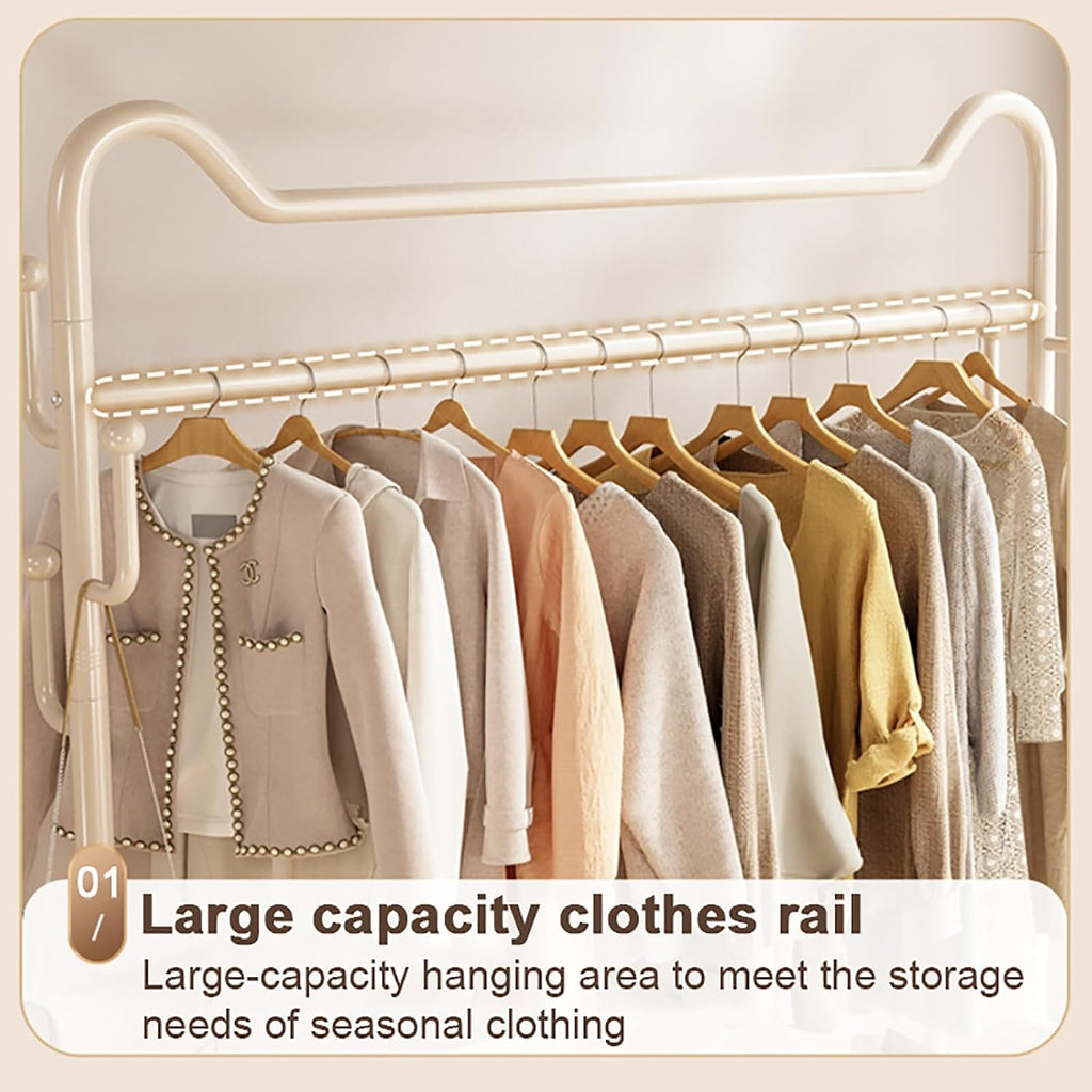 Clothes Rack For Hanging Clothes,Portable Rolling Garment Racks With Wheels And Hooks,Metal Freestanding Coat Rack With Storage Shelves,Clothing Rack For Bedroom(80cm(31.5in))