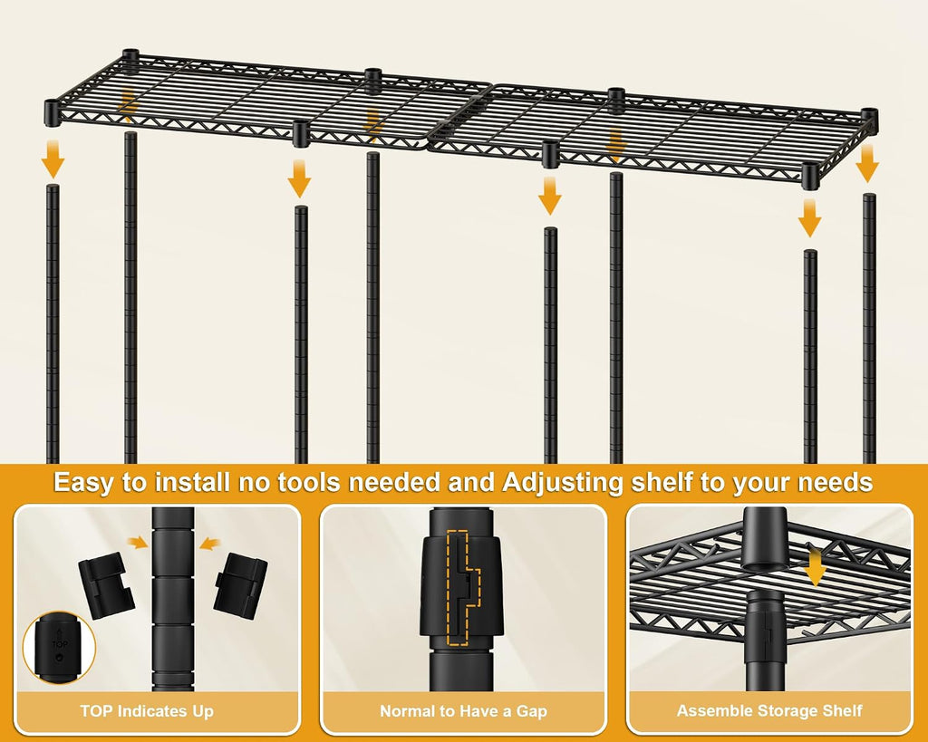 ULIFHOME E14C Heavy Duty Closet Organizer System，Freestanding Clothing Racks for Hanging Clothes，Adjustable Garment Rack 58' W × 16' D × 77' H Hold 860 lbs，Black Rack with Black Dustproof Cover