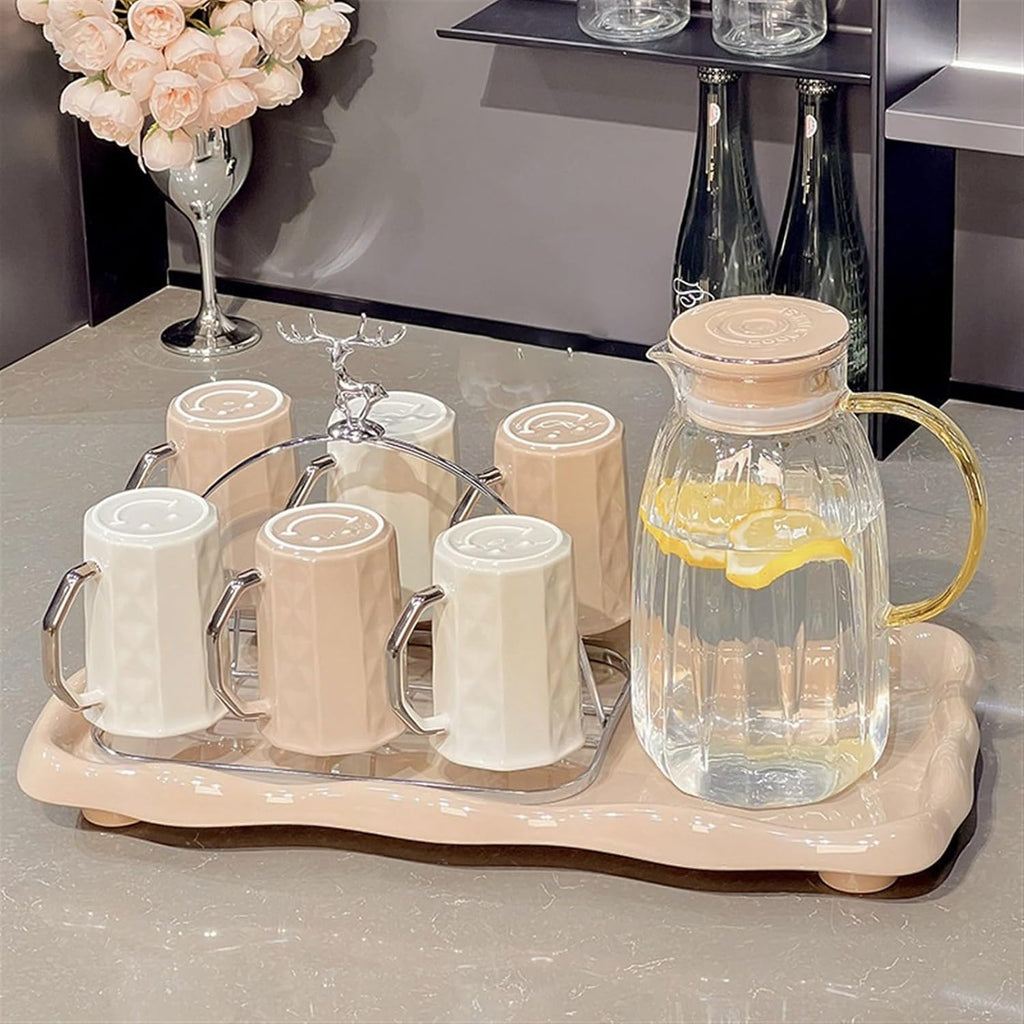 Beverage Serveware 9-piece water cup set, household tea set, living room reception guest cup, tea cup with handle Water Carafe