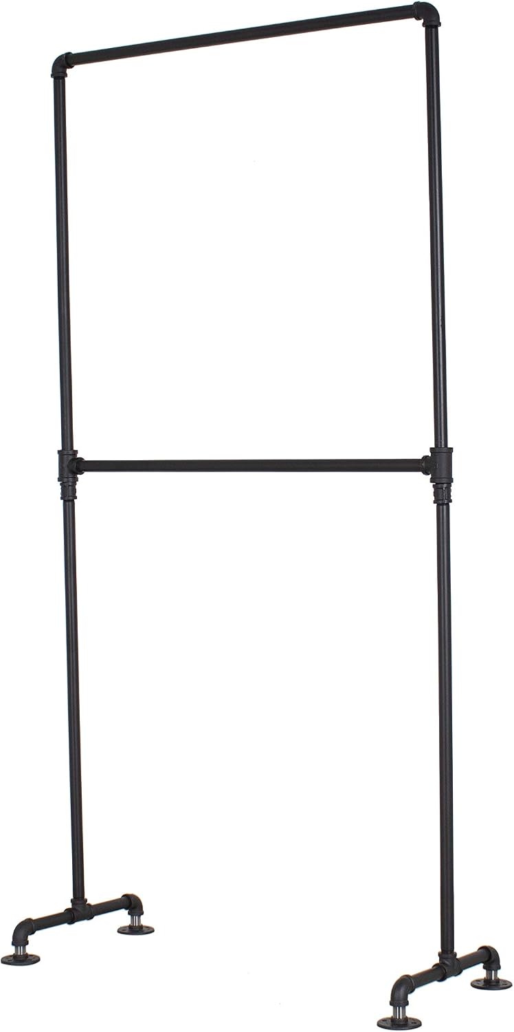 William Robert's Vintage Industrial Pipe Double Rail Clothing Rack, Black, 39 Inches Wide, 78 Inches Tall