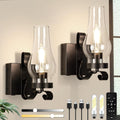 Battery Operated Wall Sconce, Rechargeable Rustic Wall Lights Set of 2, Non-Hardwired Antique Kerosene Wall Lamps, Black Vintage Bedside Wall Sconces with Remote for Bedroom, Hallway etc
