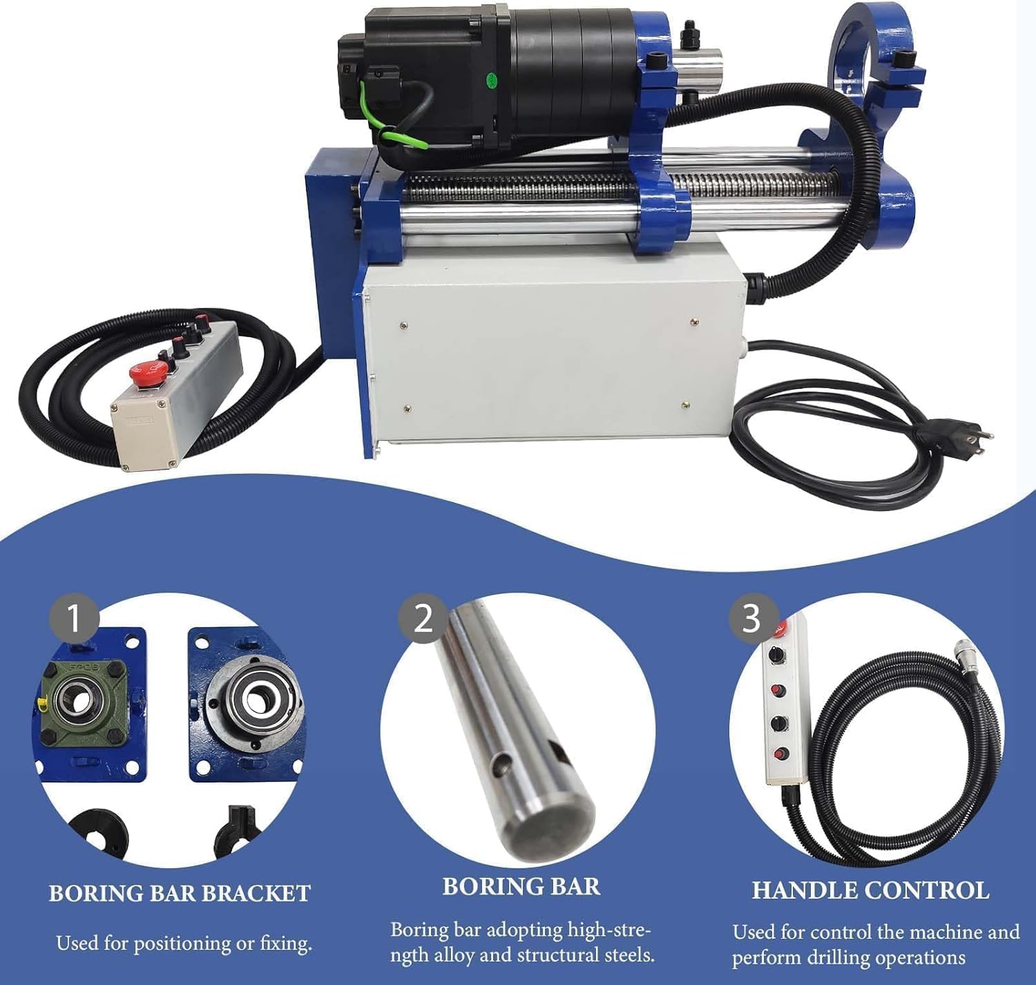 Portable Line Boring Hole Drilling Machine with End Face Repair, 2.16-7.87 Inch Bore Diameter, 5.24ft Bar Rod Control Handle for Excavator Loader Engineering Machinery, 110V, 1500W