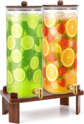 FillTouch 2 Pack 4 Gallon Glass Drink Dispenser with Acacia Wood Stand and Lid, Large Glass Beverage Dispenser with Spigot Perfect for Juice, Tea, Sangria, Lemonade, Weddings, Party, Outdoor Events