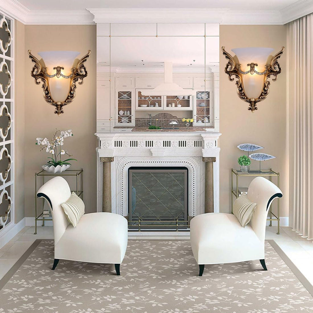 Wall Sconce Light Fixture Gold Wall Sconces Set of Two Unique Angel Wings Style White Glass Wall Light Vintage Antique Wall Lights Resin Wall Lamp for Living Room Hallway Bedroom