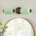 Vintage Milk Glass Bathroom Vanity Light - 25' Green Dimmable Wall Sconce with Bulb - Mid Century Vertical or Horizontal Mounted Sconces - Modern Brass Gold Lighting Fixture for Indoor Bedroom Hallway