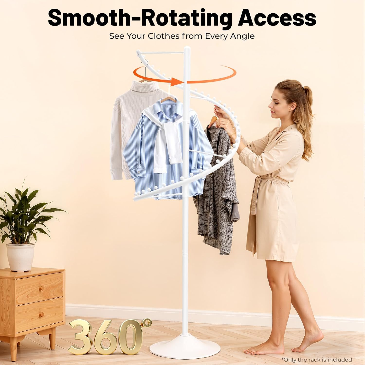 Heavy Duty Spiral Rotating Clothing Rack, 360° Freestanding Garment Display Modern Stand, Portable Round Standing Metal Sturdy Hanger for Space Saving, Modern Retail & Home, Shops, Boutique (White)