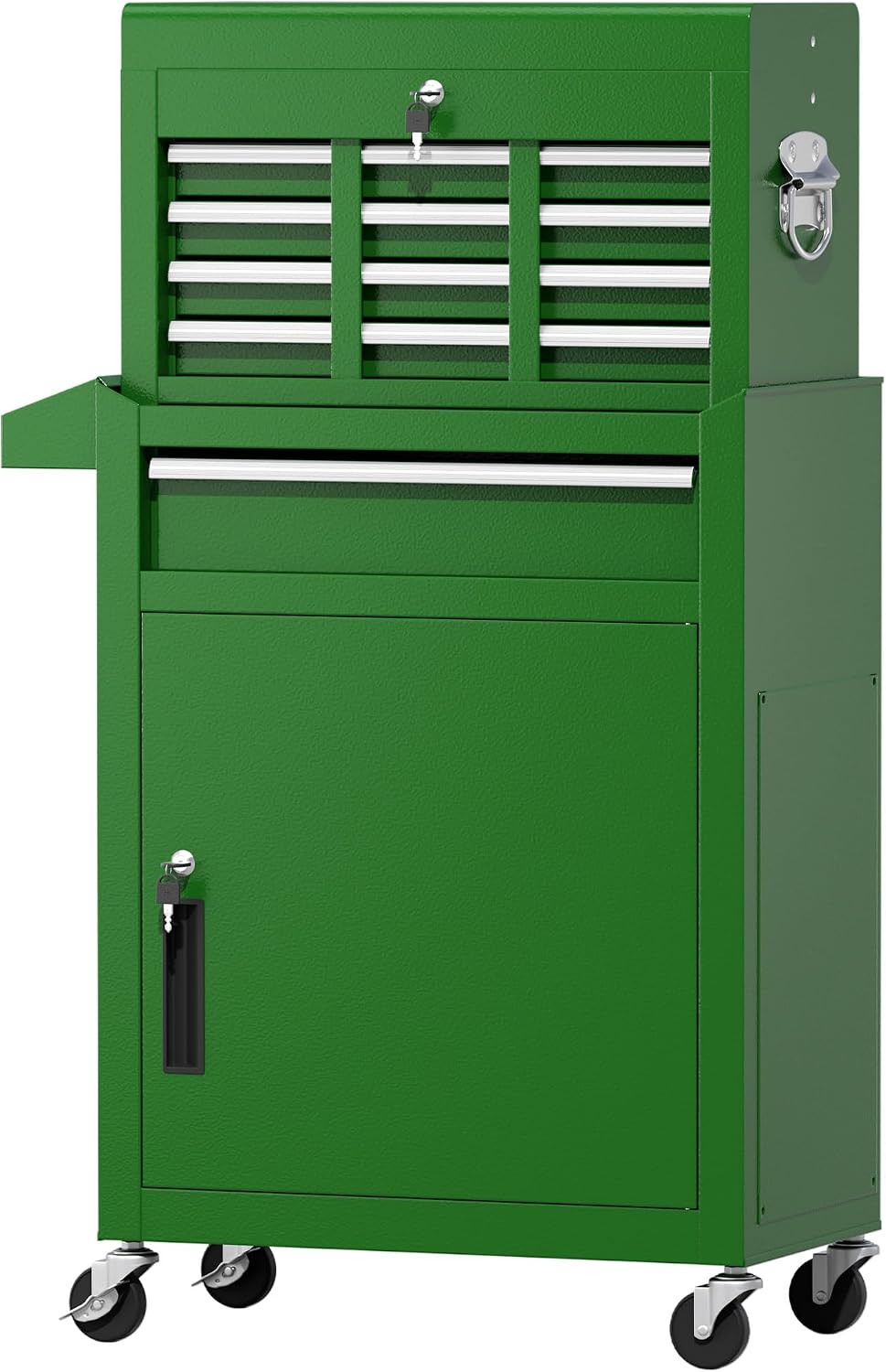 Greenvelly Tool Chest, 5-Drawer Rolling Tool Chest with Hooks and Lockable Wheels,Metal Storage Detachable Top Tool Box with Lockable Wheels for Garage,Workshop,Art Studio(Green)