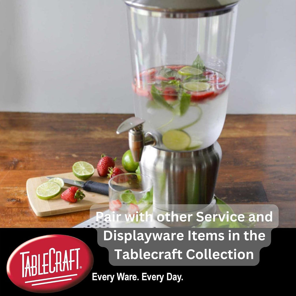 TableCraft 10451 Upscale Beverage Dispenser, 4-1/2' Gallon, Stainless Steel with Nickel Plated ABS Faucet, Tritan Reservoir, Stainless Steel Base