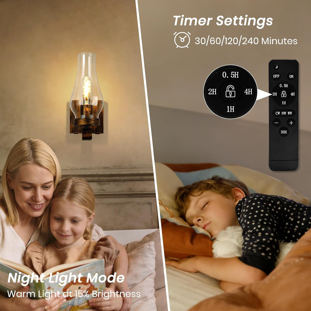 Battery Operated Wall Sconce, Rechargeable Rustic Wall Lights, Non-Hardwired Antique Kerosene Wall Lamps, Gold Vintage Bedside Wall Sconces with Remote Control for, Bedroom, Hallway etc