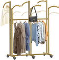 Floor Standing Metal Garment Rack, 6 Arms Clothing Display Rack with Wheels, Heavy Duty 48'' to 67'' Adjustable Height Retail Clothes Rack Rolling Shirt Rack for Hanging Clothes, Gold