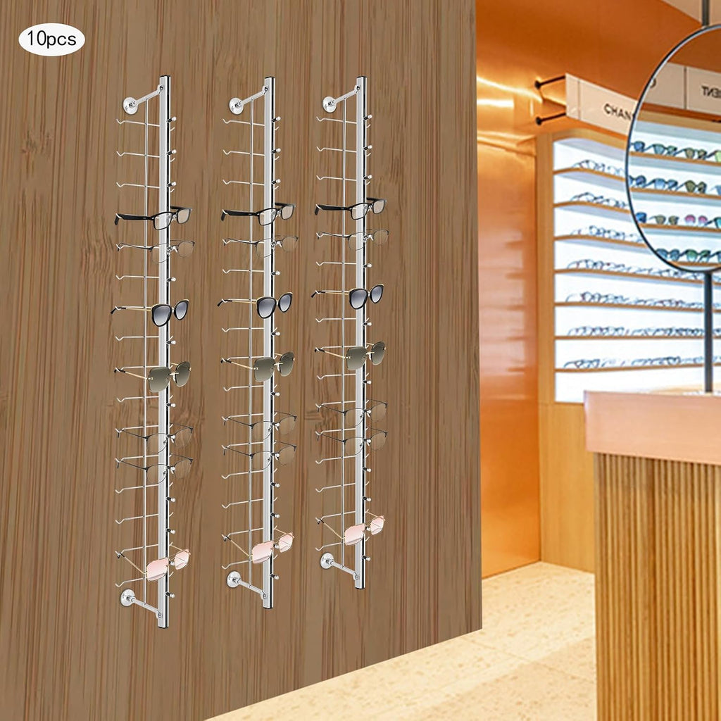 10 Pcs Aluminum Eyeglass Display Rod, Wall Mount Sunglasses Display Stand Holder Organizer for Optical Store & Home Use (48 Inch, Hold 16 Frames)