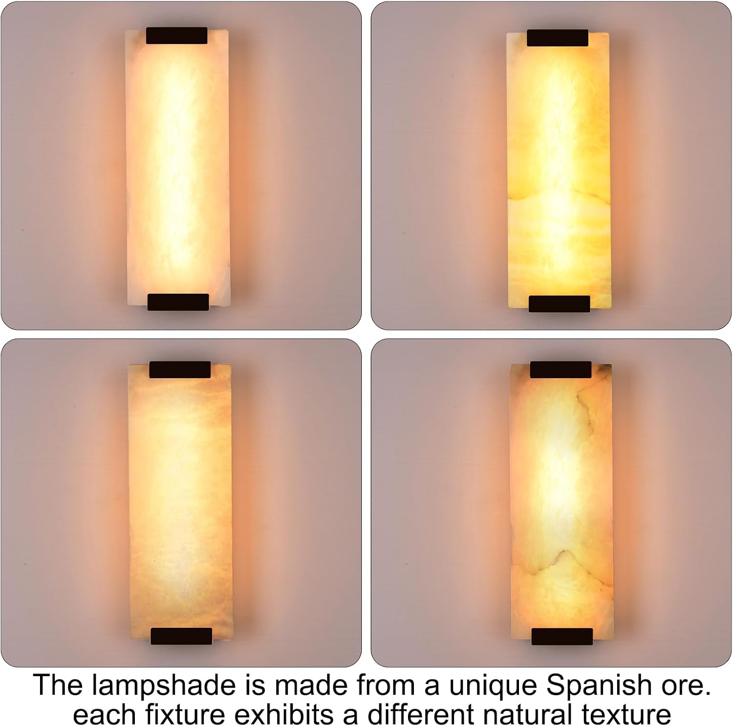 14.2in Alabaster Wall Sconces, Large Natural Marble Wall Sconces Set of Two, LED Modern Wall Lamp for Bedroom, Stairs, Living Room, Vanity, Bedside, Hallway （Black 12W）