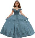 Crystal Lace Applique Flower Girl Dress Layered 3D Floral First Communion Dresses Off Shoulder Girls Pageant Dresses