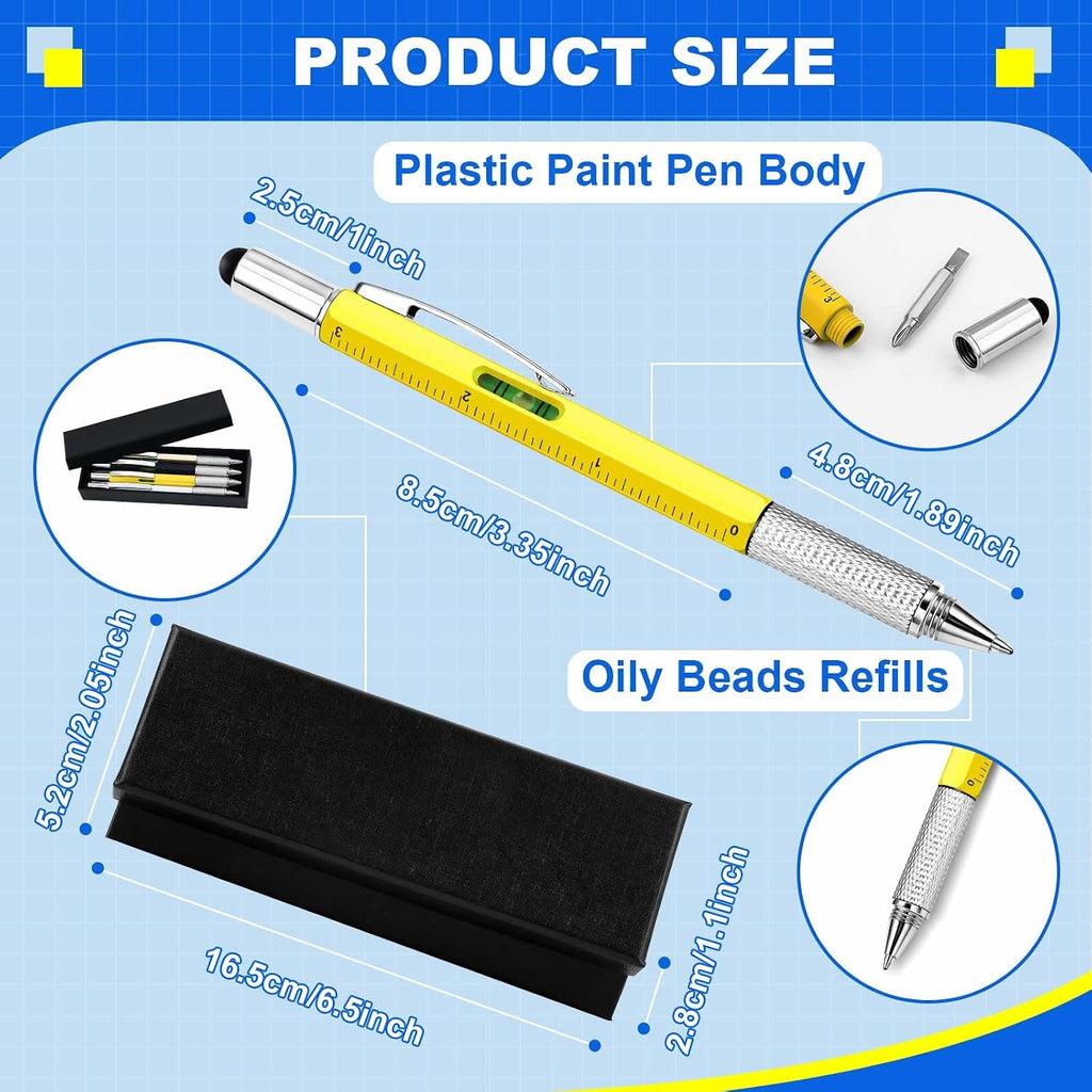 Zhanmai 300 Pcs Gift for Men Multitool Pen 6 in 1, Screwdriver Tool Multi Functional Pen for Dad Husband Grandpa Birthday Gift Level Ballpoint Stylus (Gold, Black, Silver, Yellow)