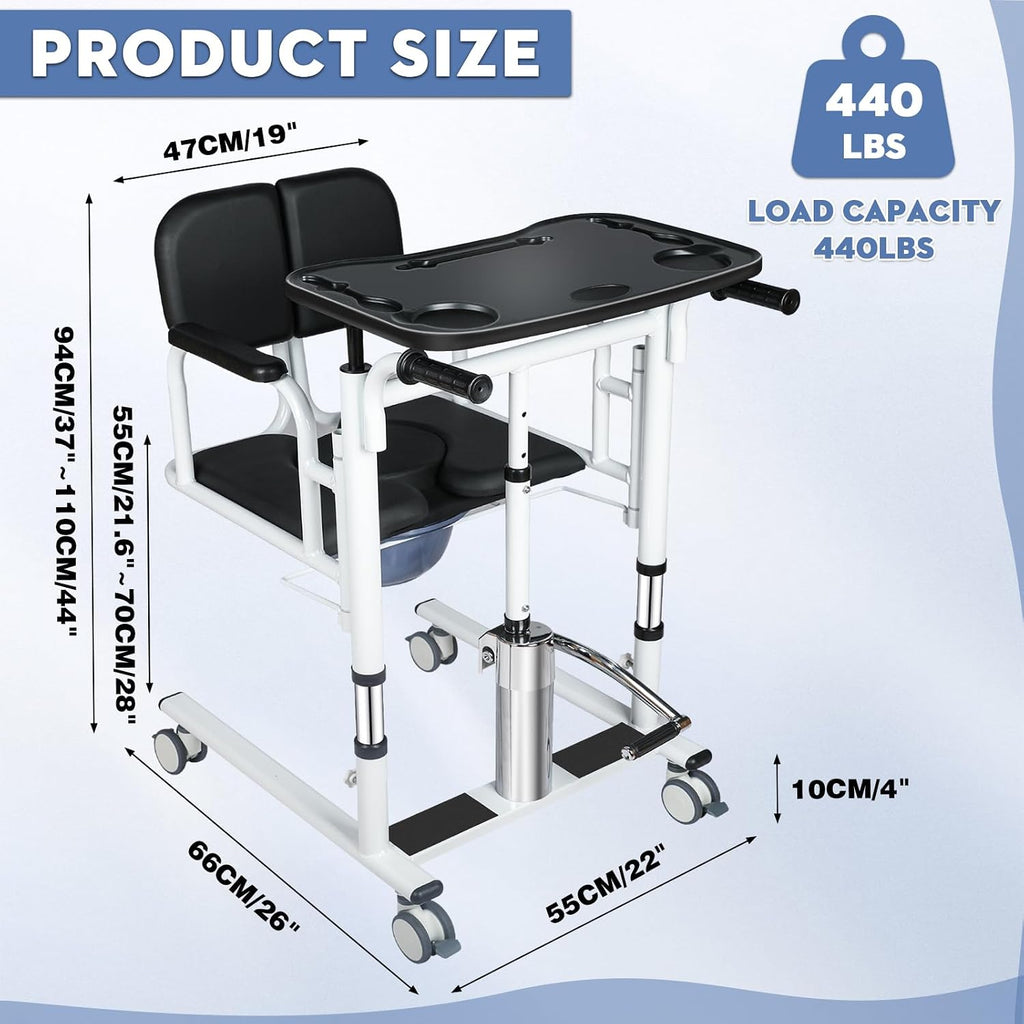 Patient Lift Transfer Chair - Heavy Duty Shower Commode Chair with Toilet Safety Frame (Black/Dual A)