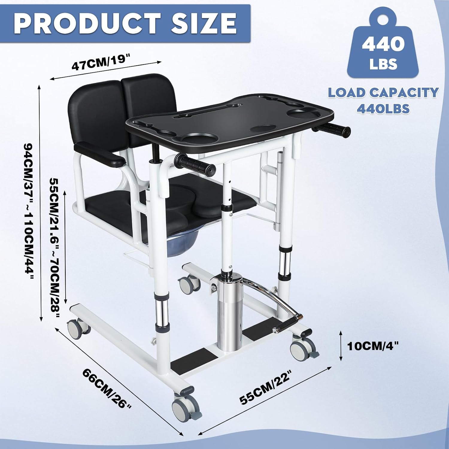 Patient Lift Transfer Chair - Heavy Duty Shower Commode Chair with Toilet Safety Frame (Black/Dual A)