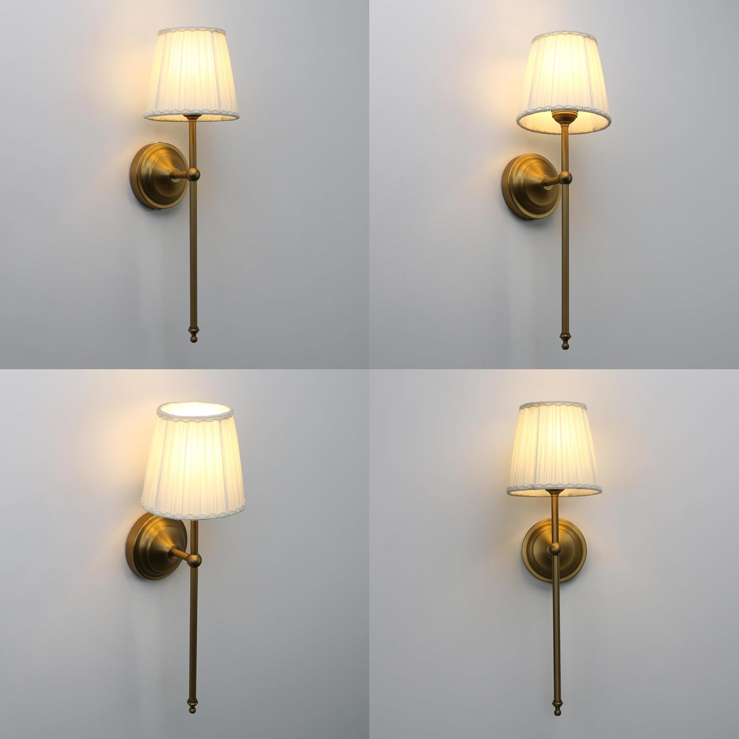 Phansthy Hardwired Brass Boho Wall Sconces Set of 2, Vintage Industrial Wall Lights 2 Pack, Vanity Light Wall Lamps with Lace Gauze Shade for Bedroom Living Room Hallway Decor (Antique + White Shade)