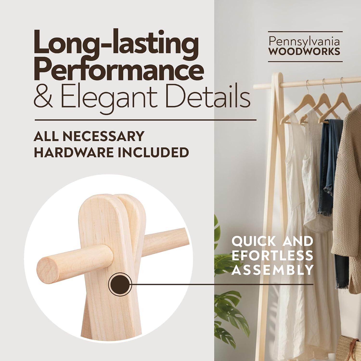 Pennsylvania Woodworks Handcrafted Maple Garment Rack - Sleek & Stylish Clothing Storage, Home Organization, Boutique Display, Coat Rack, Laundry Room Decor - Made in the USA (Medium)