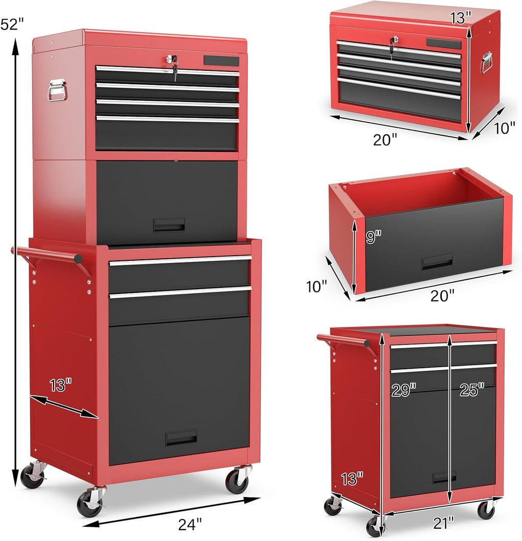 Goplus 6 Drawers Tool Chest, Rolling Metal Tool Box with Universal Wheels, Protective Liner, Detachable Top Toolbox, Auto Lock, 3-in-1 Large Tool Cabinet for Garage Shop Auto Repair