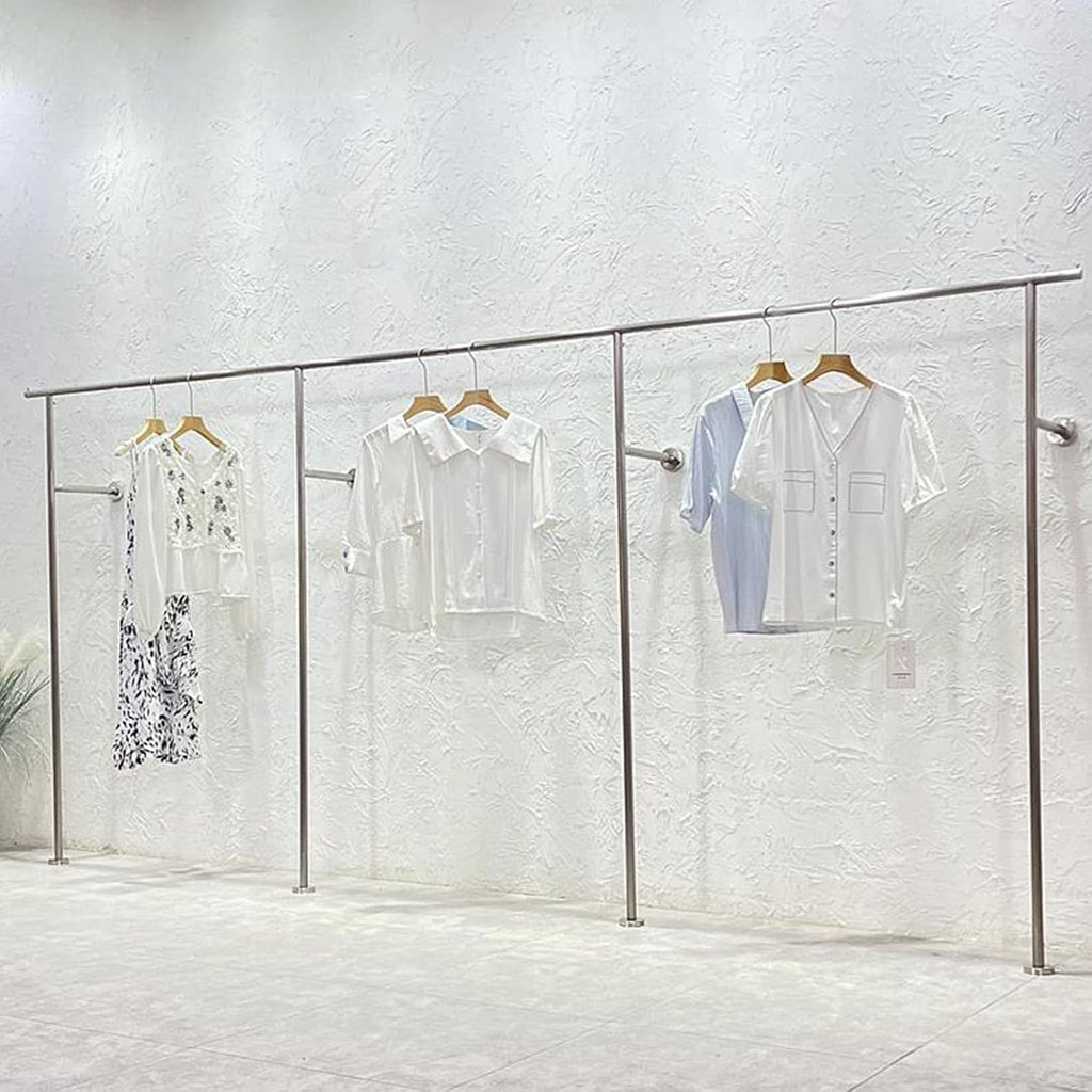 Clothing Store Display Stand Garment Rack, Commercial Clothes Shelves Retail Silver Coat Racks, Heavy Duty Hanging Rod Hangers Industrial Pipe Closet Organizer, Creative（350CM×160CM）