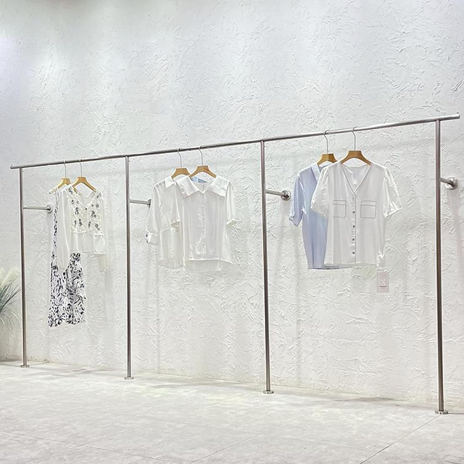 Clothing Store Display Stand Garment Rack, Commercial Clothes Shelves Retail Silver Coat Racks, Heavy Duty Hanging Rod Hangers Industrial Pipe Closet Organizer, Creative（350CM×160CM）