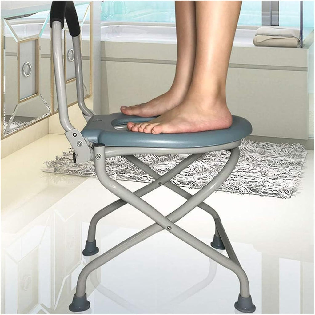 Toilet Chair Lightweight Shower Chair Bariatric Toilet Seat Folding Potty Chair with Bucket/Lid Safety Steel Frame Bathroom Support Bathroom Safety