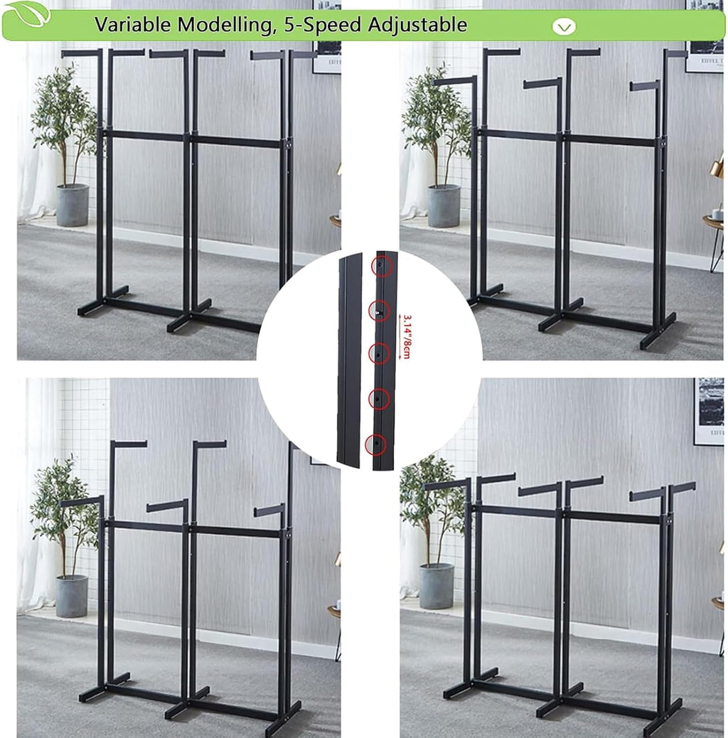 Floor Standing Metal Garment Rack - Heavy Retail Display Racks With Wheels, 8 Arms Clothing Rack, Square Tubing Portable Shirt Rack, Merchandise Display RackFor Hanging Clothes (L-White)