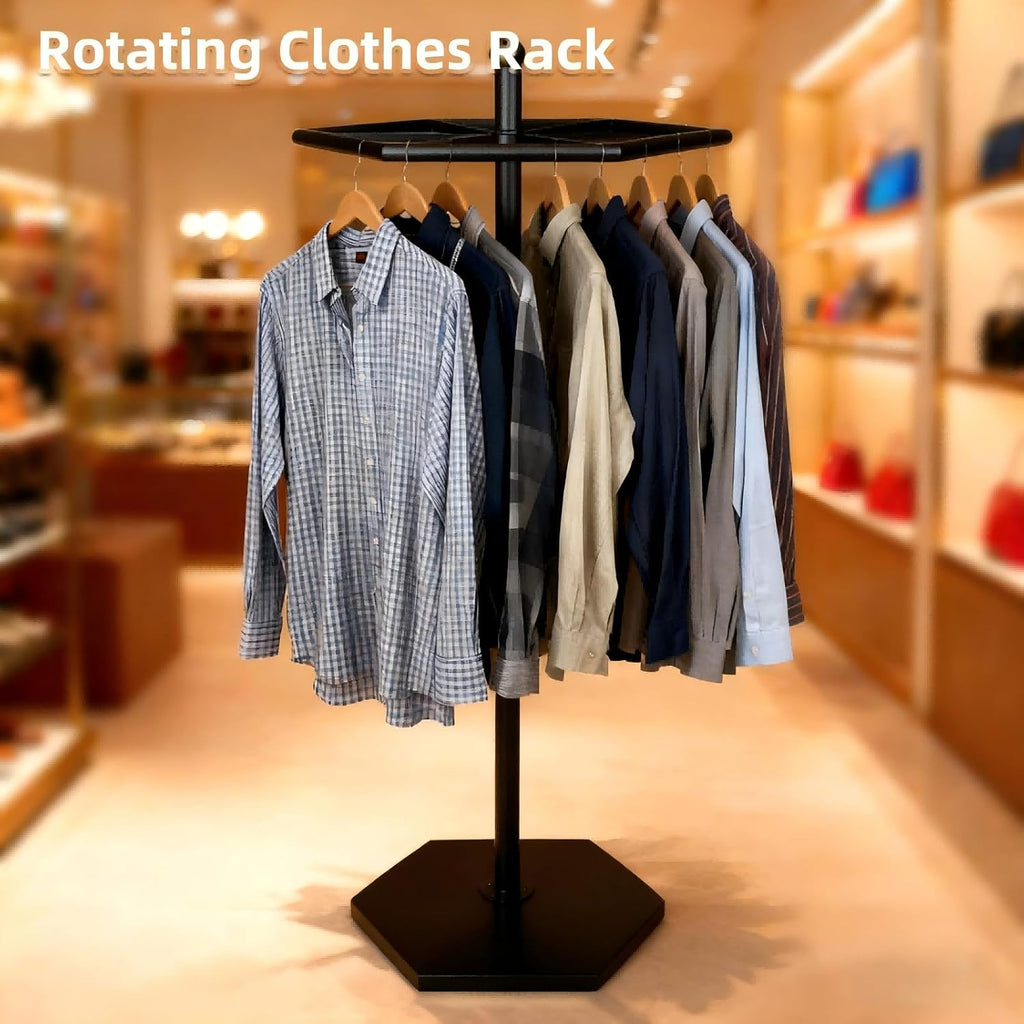 23-Inch Heavy-Duty Metal Rotating Clothes Rack, 42' x 42' Footprint, Rack Load 200lbs,Round Clothing Rack with Adjustable Base Pads, Base Supports M8 Caster Wheels, For Home & Retail
