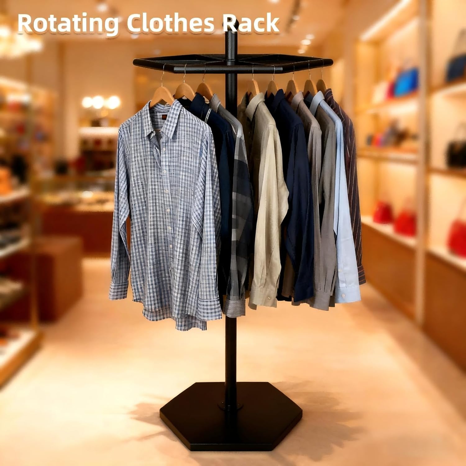 23-Inch Heavy-Duty Metal Rotating Clothes Rack, 42' x 42' Footprint, Rack Load 200lbs,Round Clothing Rack with Adjustable Base Pads, Base Supports M8 Caster Wheels, For Home & Retail