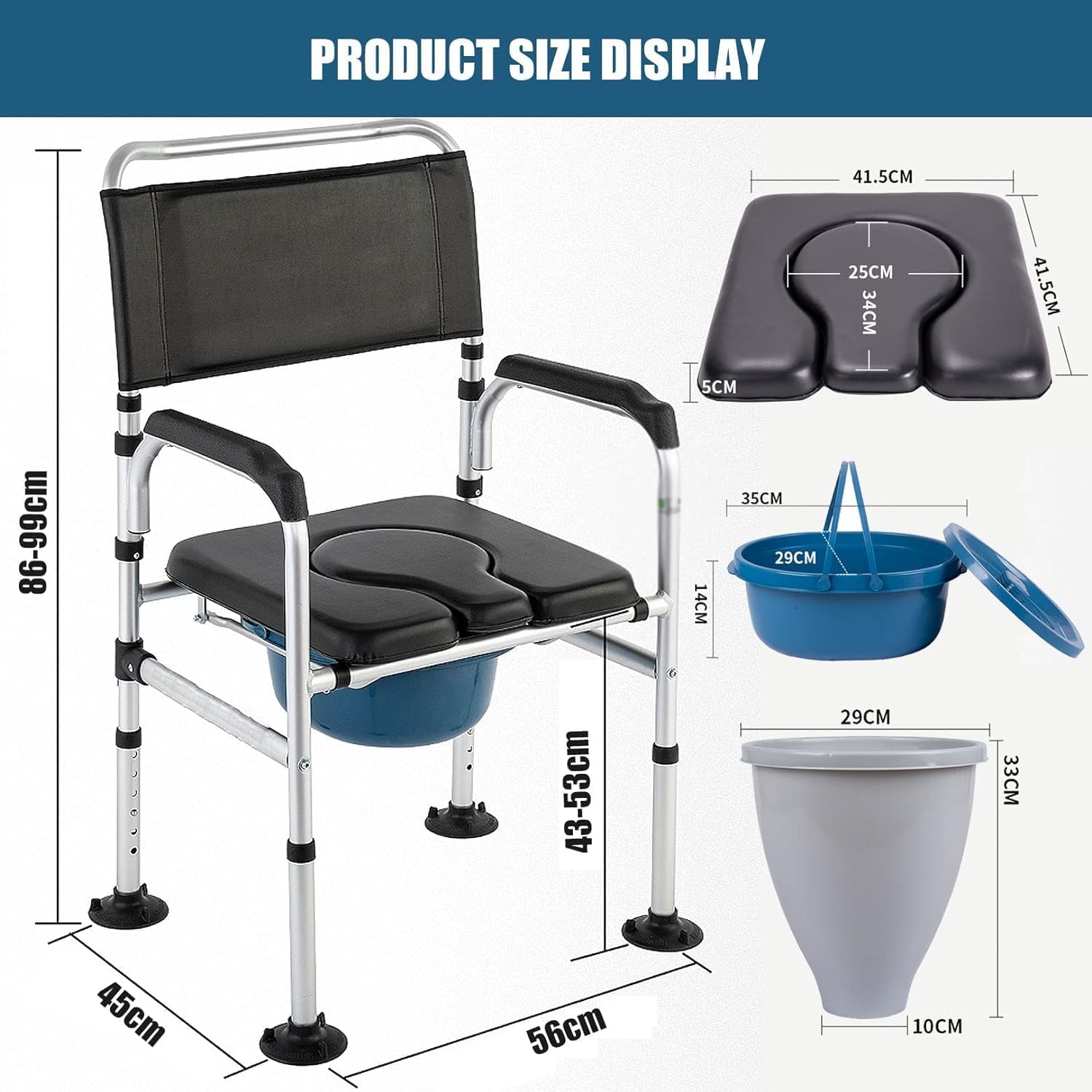 Padded Beside Commode Chair 3 in 1 Shower Seat for Toilet with Arms, Heavy Duty Adult Bathroom Commode Chair Aluminum Alloy Frame, PU Leather Padded (Color : #2), 659245