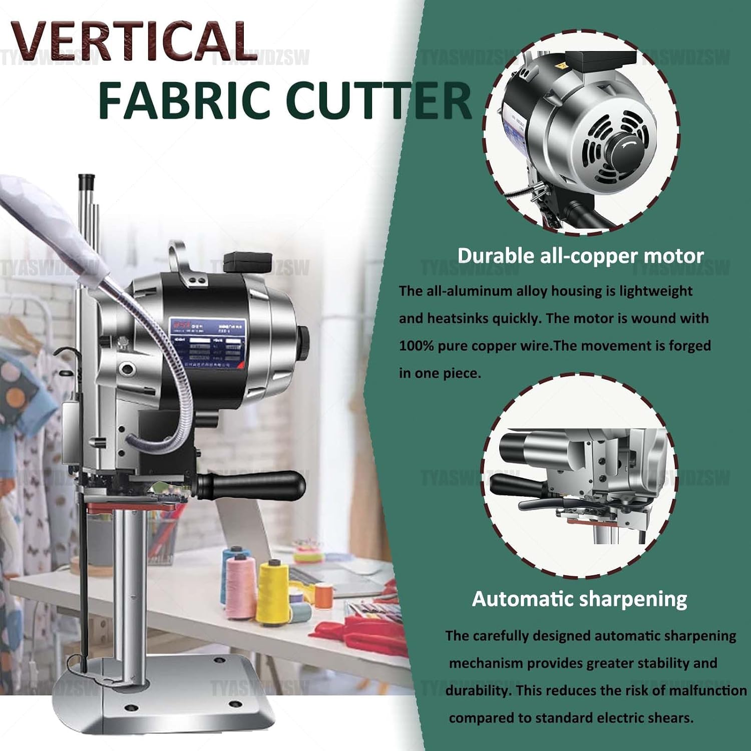 1100W Professional Fabric Cutting Machine, Automatic Blade Sharpening Straight Knife Cloth Cutter, Heavy-Duty Leather & Textile Cutter for Carpet & Multilayer Materials (10in)