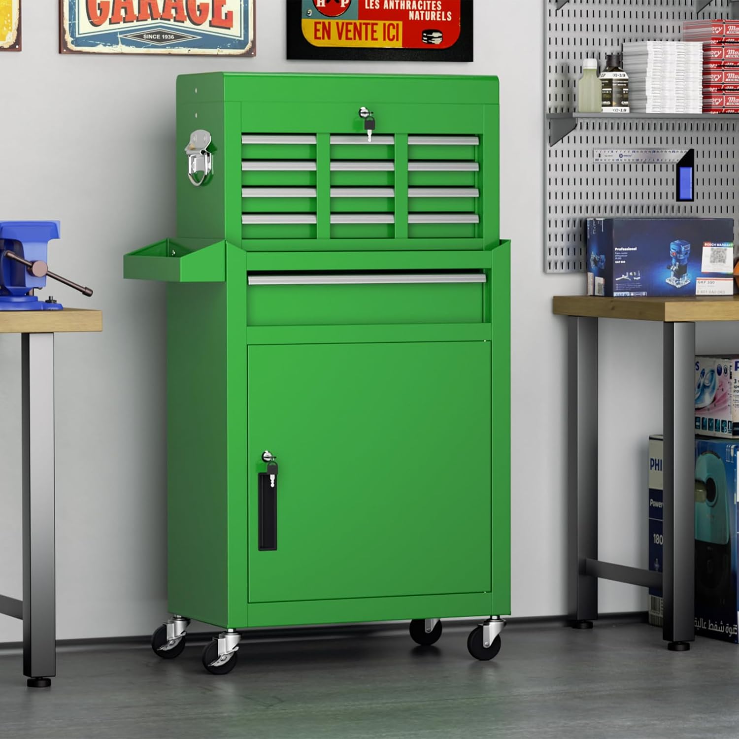 Incbruce 5-Drawer Metal Rolling Tool Chest, High Capacity Toolbox Organizer with Wheels, Detachable Tool Cabinet Top for Mechanics Garage and Workshop (Green)