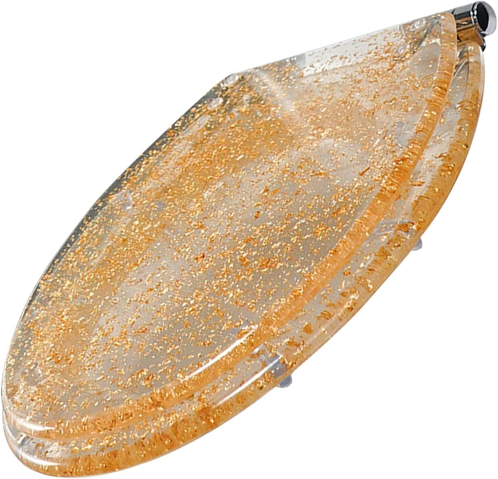 Soft Close Toilet Seat, Oval Glitter Toilet Seat with Quick Release Resin Toilet Lid, Stable Hinges, Easy to Mount(Gold Leaf)