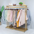 63' Heavy Duty Metal Clothing Rack with Wheels, Gold Garment Rack for Boutique Commercial Home Use, Standing Adjustable Rolling Display , Wardrobe Closet Organizer