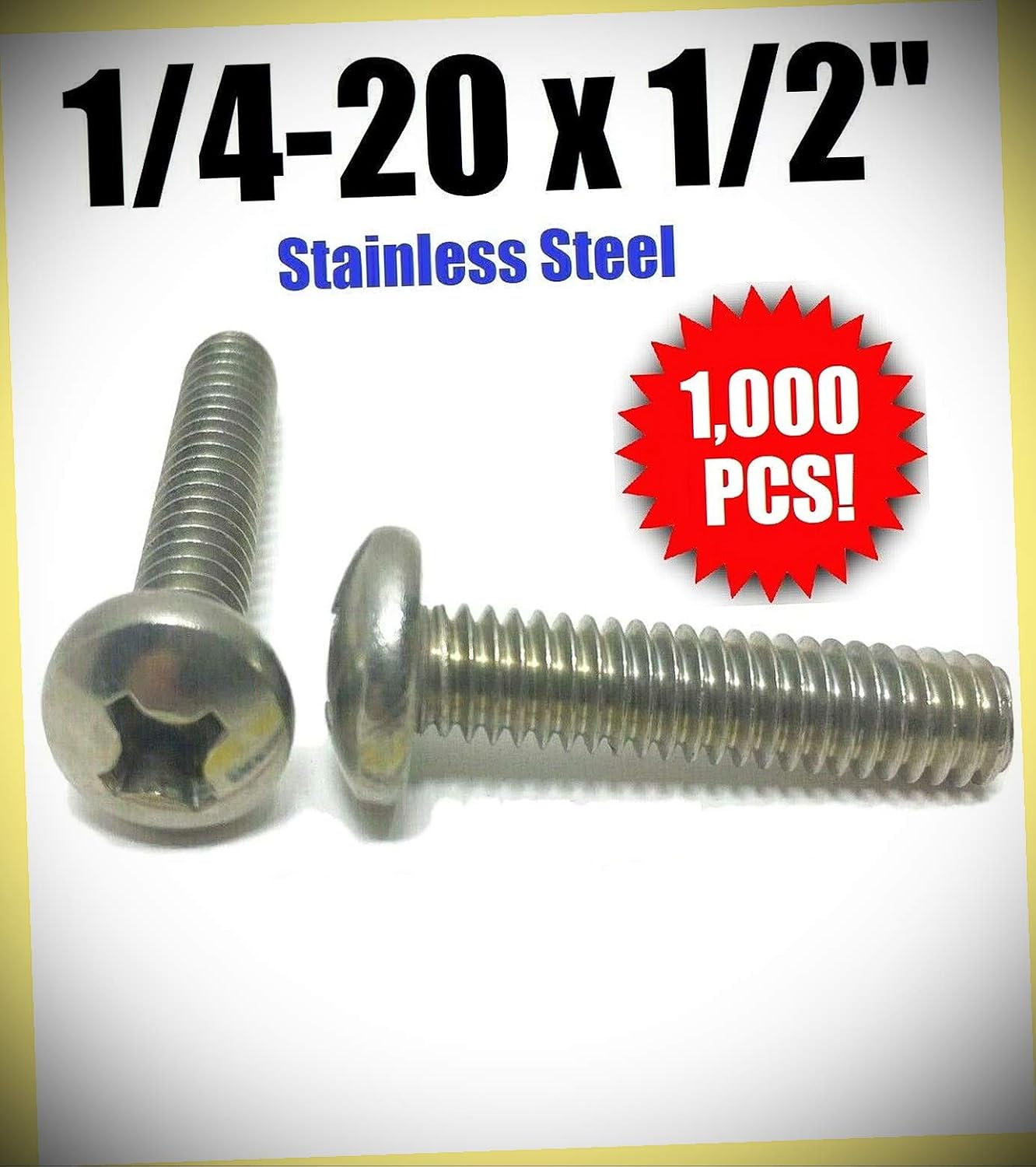 Package of 1000 (pcs) 1/4-20 x 1/2' Phillips Pan Head Machine Screw Stainless Steel Set #RD-4515FST Warranity by Pr-Mch