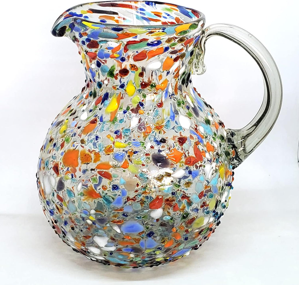 Confetti Rocks 120 oz Large Bola Pitcher, Recycled Glass, Lead-free, Toxin-Free (Pitcher) Multicolor